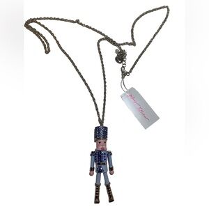 Betsey Johnson Christmas Holiday Nutcracker Long Pendant Necklace New